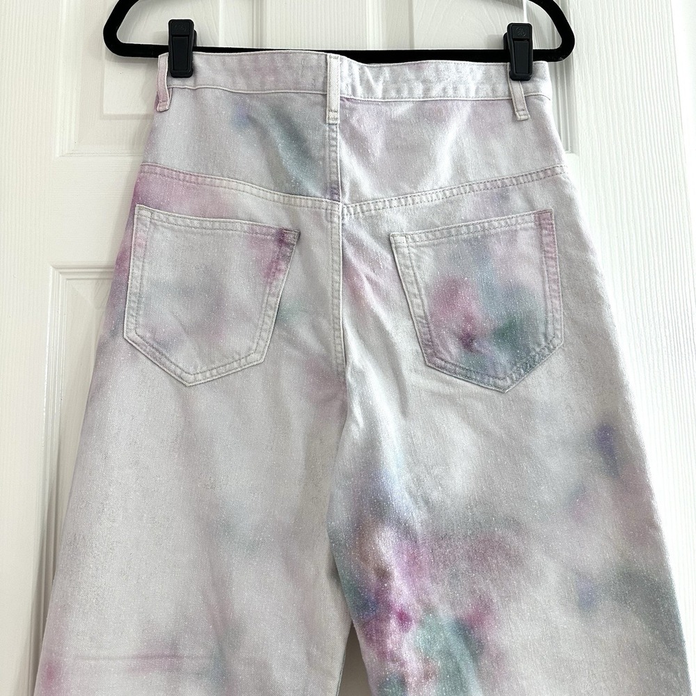Isabel Marant Etoile Corfy Trousers White Bleached Tie Dye Denim Cotton Jean 36 - Picture 9 of 13